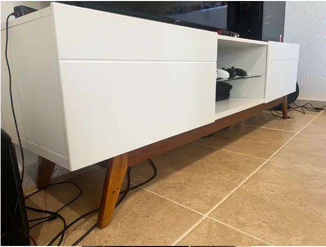 Rack para TV 180cm Branco Retrô com Gavetas e Nicho - Foto 2