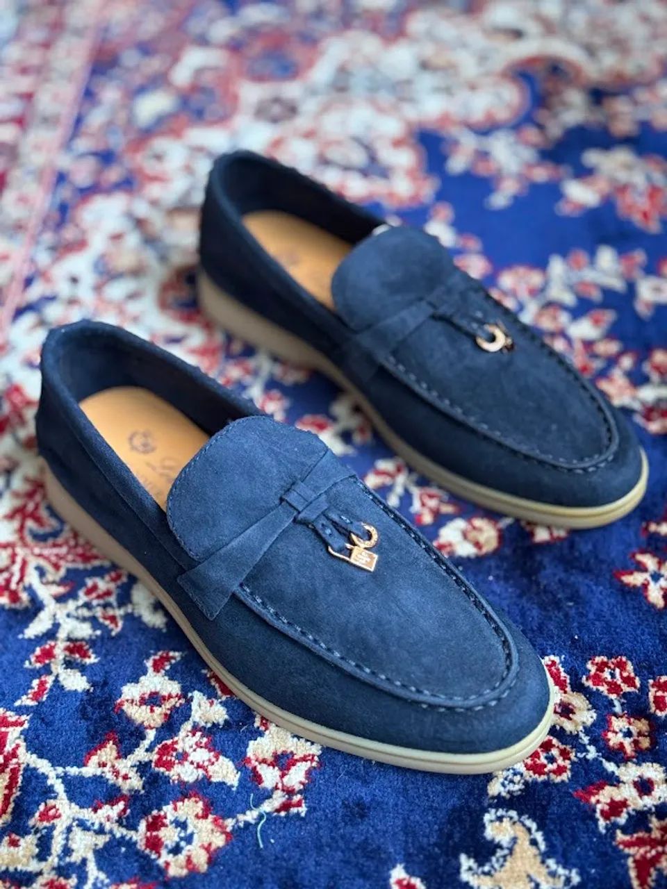 MOCASSIM LORO PIANA AZUL DOURADO 
