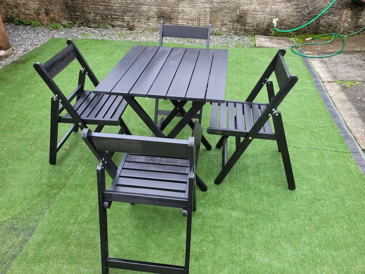 Conjunto de Mesa e Cadeiras Dobráveis Preto - Foto 3