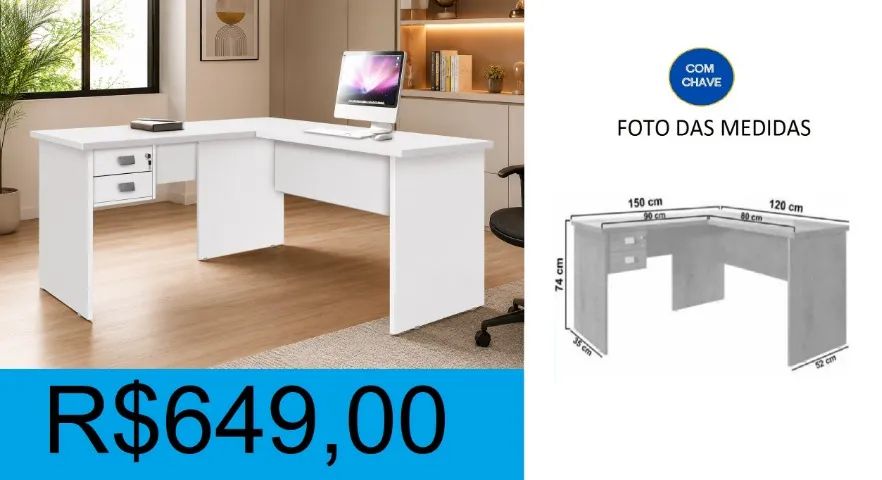 Escrivaninha em L super reforçada - temos a pronta entrega  - Foto 2