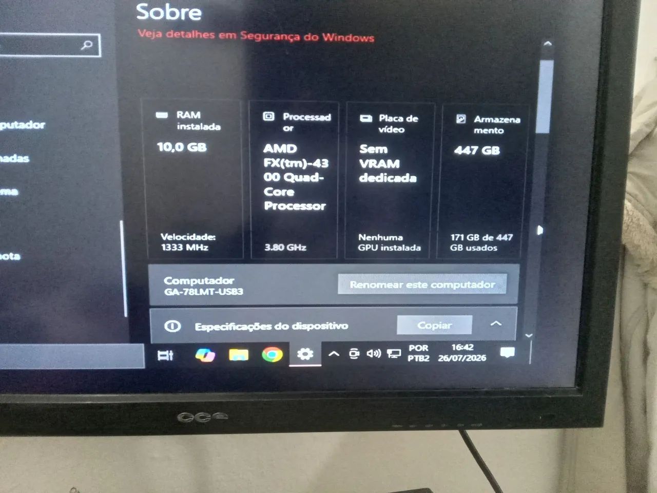 Monitor + Pc GTX 750 computador bom
