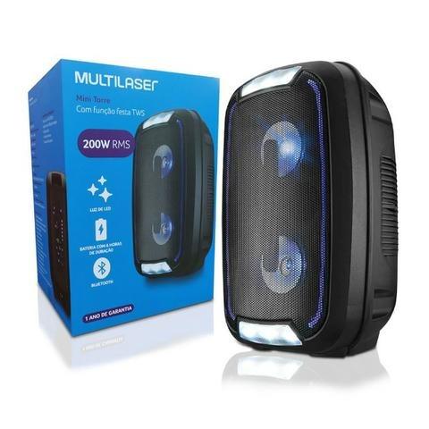 Caixa de Som Mini Torre Party Tws Bluetooth 5.0 Sp336 Multilaser 200W Rms Luzes Led Usb