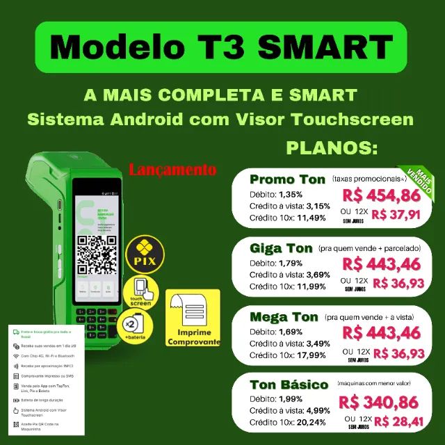 Maquininha de cartão Ton - T3 Smart 