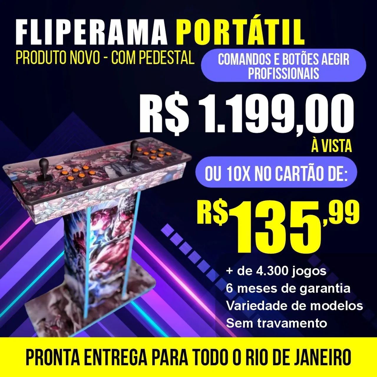 Fliperama portátil com pedestal R$1199.00