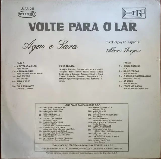 Lp Disco De Vinil Gospel Evangélico Ageu E Sara - Volte para o lar - Raro - Foto 2