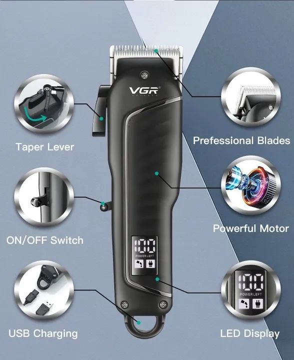 Máquina de Cortar Cabelo Profissional Vgr versão black/Display em led/ lâmina aço carbono - Foto 6