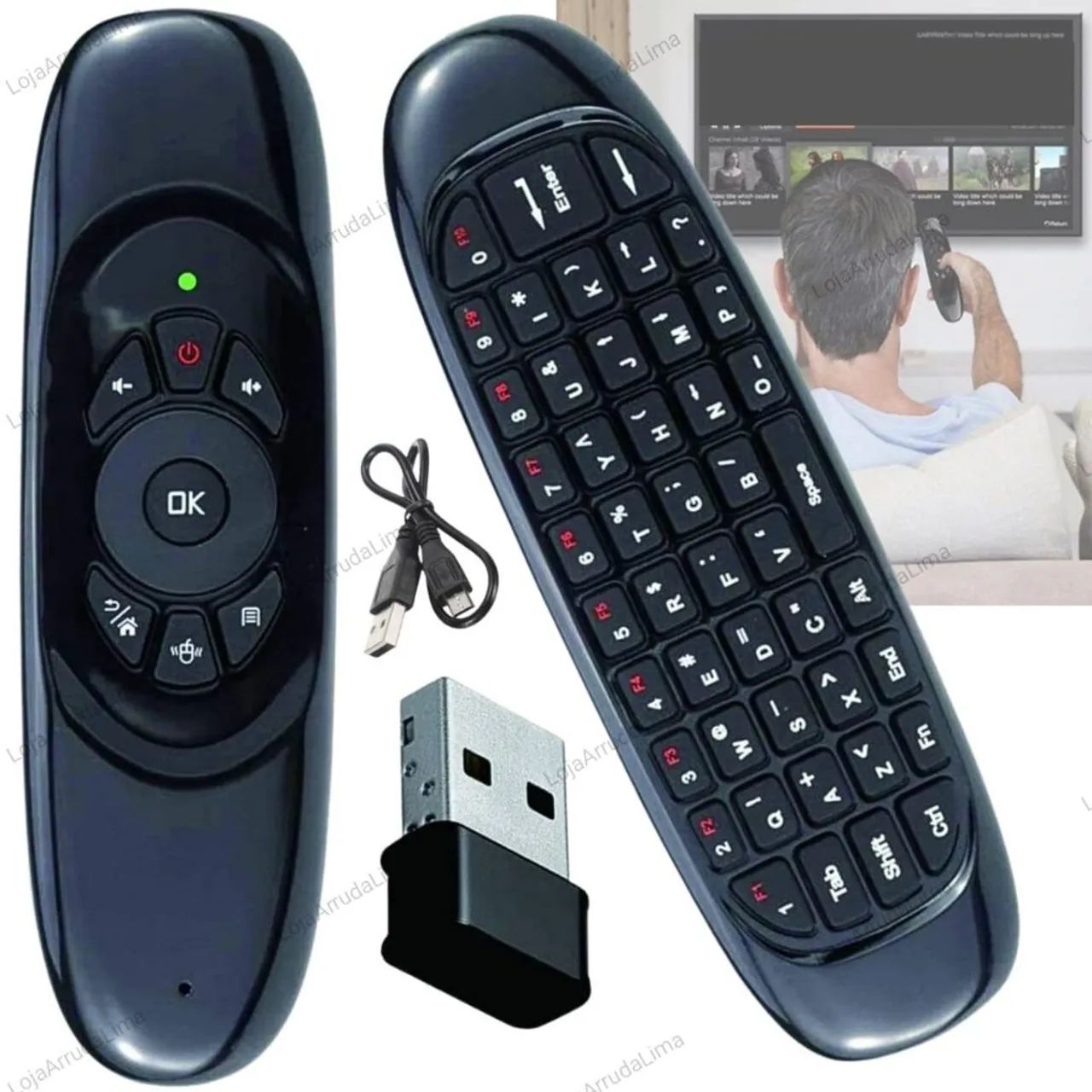 Controle Teclado Air Mouse Wireless Sem Fio 2.4 Ghz Android Pc Tv C120 Preto<br> - Foto 3