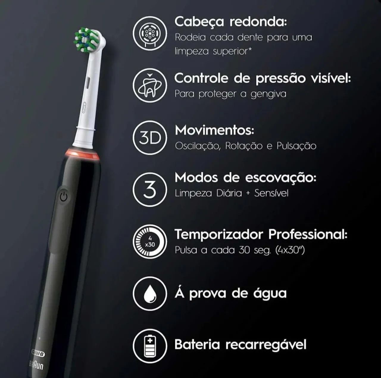 Escova de Dentes Elétrica Oral-B PRO 3 - Novo - Foto 4
