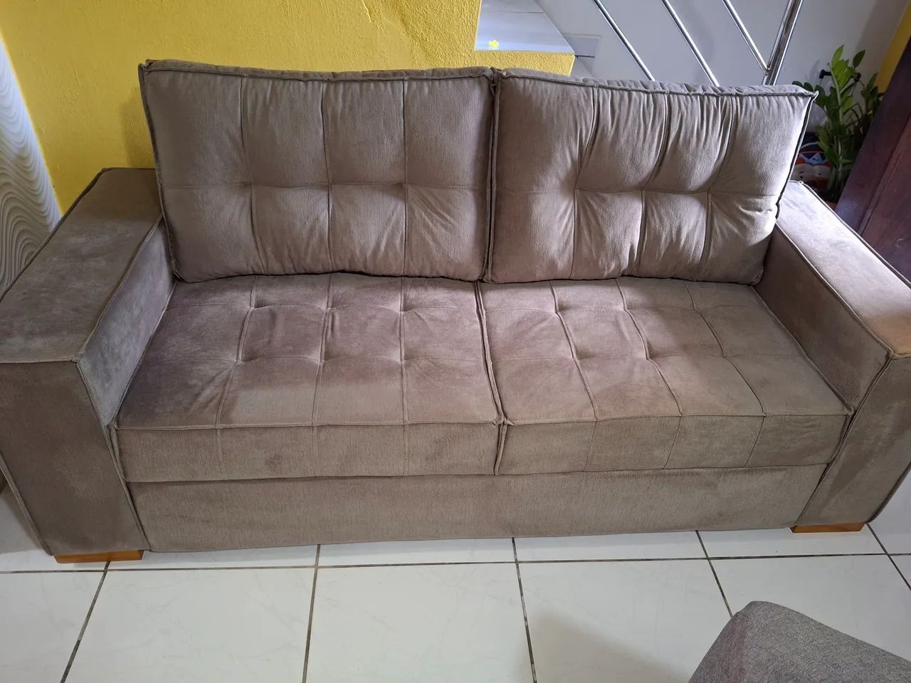 2.00-Meter Sofa in Textured Beige Suede Velvet