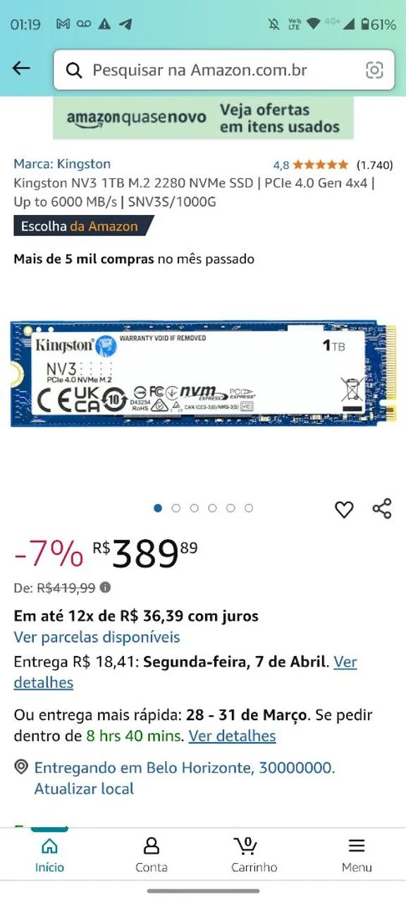 SSD Kingston NV3 PCIe 4.0 NVMe M.2 1TB - Foto 2