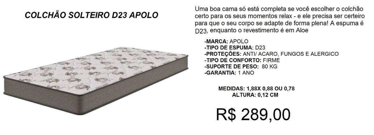 Colchão de solteiro d23 