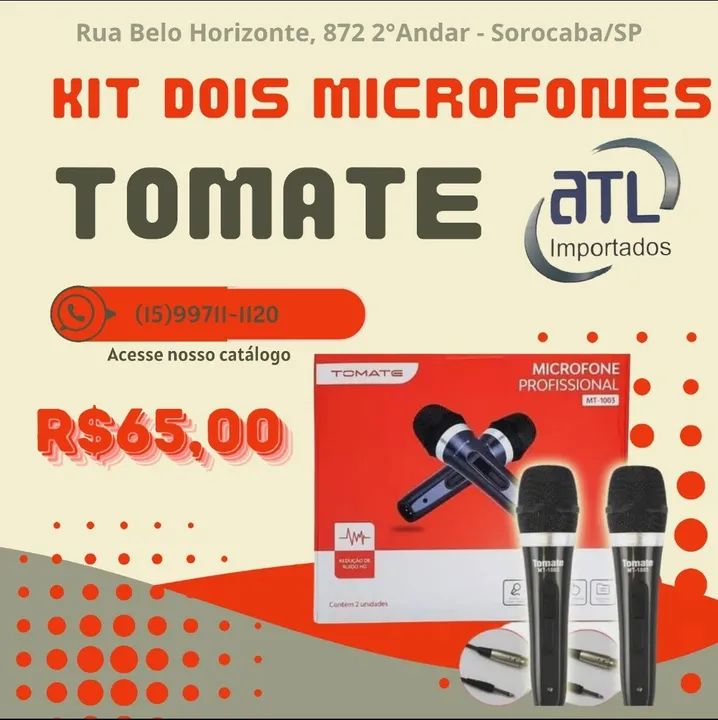 Kit 2 Microfones Profissionais Tomate MT-1003