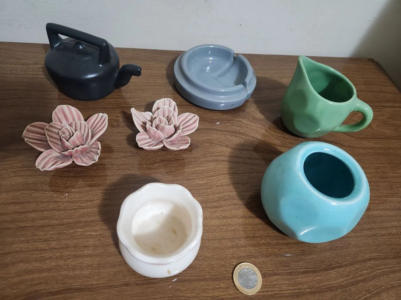 Kit Lindas Peças Bules, Flores em Cerâmica 