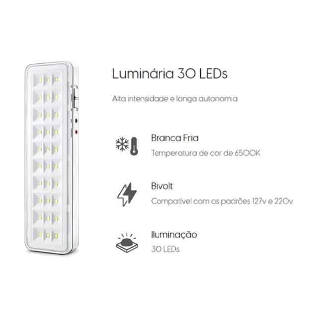 Luminária de Emergência Recarregável 30 LEDs - Iluminação Segura e Confiável - Foto 2