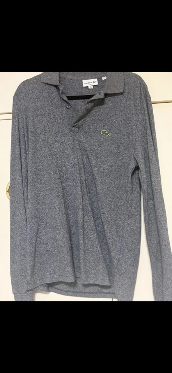 Camisa Polo Lacoste Manga Longa Cinza