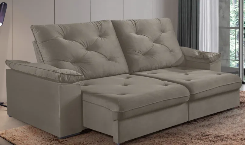 SOFA RETRATIL E RECLINAVEL PILLOW 20CM BRAÇO SILICONADO