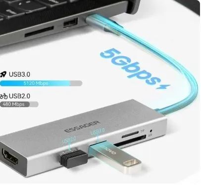 Hub Essager Tipo 5 Com 5 Entradas Usb 2.0, Usb 3.0, Sd, Tf e Hdmi - Foto 4