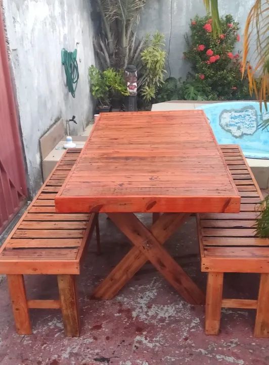 Kit de Mesa com Bancos em Madeira  - Foto 3