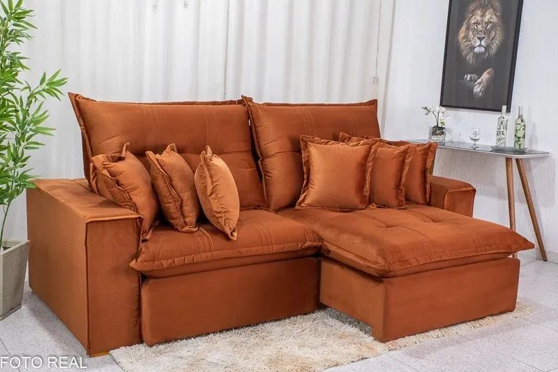 Sofá Retrátil Reclinável Ferrara Veludo Larg. 2.50m - D33 e Molas Ensacadas