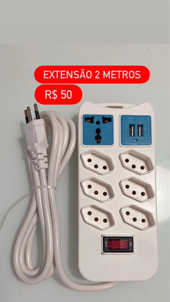 Extensão Tomada 2 Metros com USB