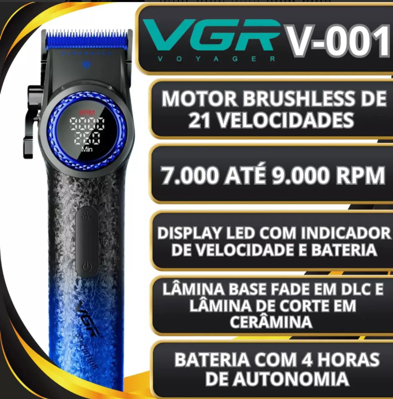 Maquina Cortar Cabelo Vgr V-001 Blue Edition Motor Brushless 9.000 RPM 21 Velocidades - Foto 2