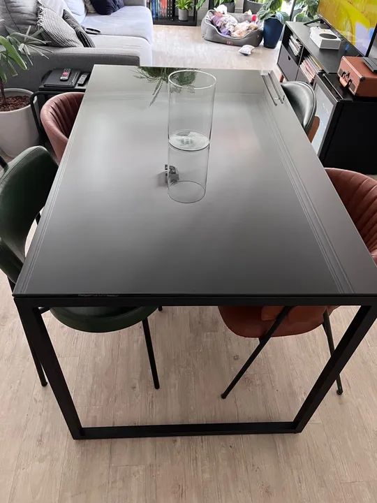 Mesa de Jantar Moderna em Aço Preto com Tampo de Vidro - Foto 3