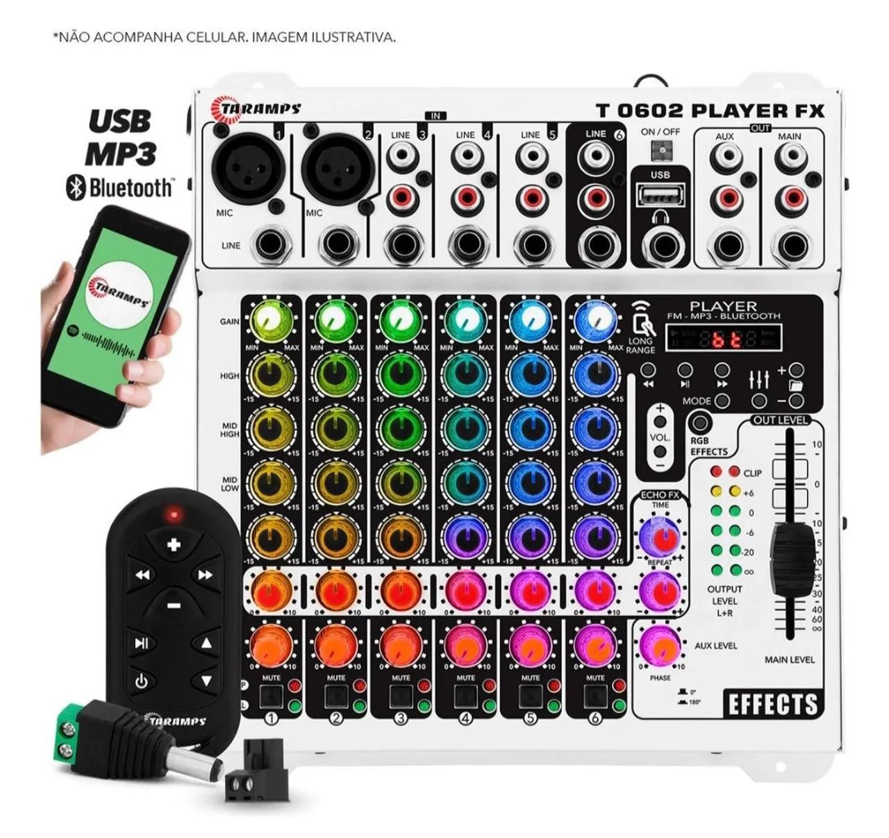 Mesa de Áudio Taramps T 0602 Player FX - Bluetooth, USB e efeitos!