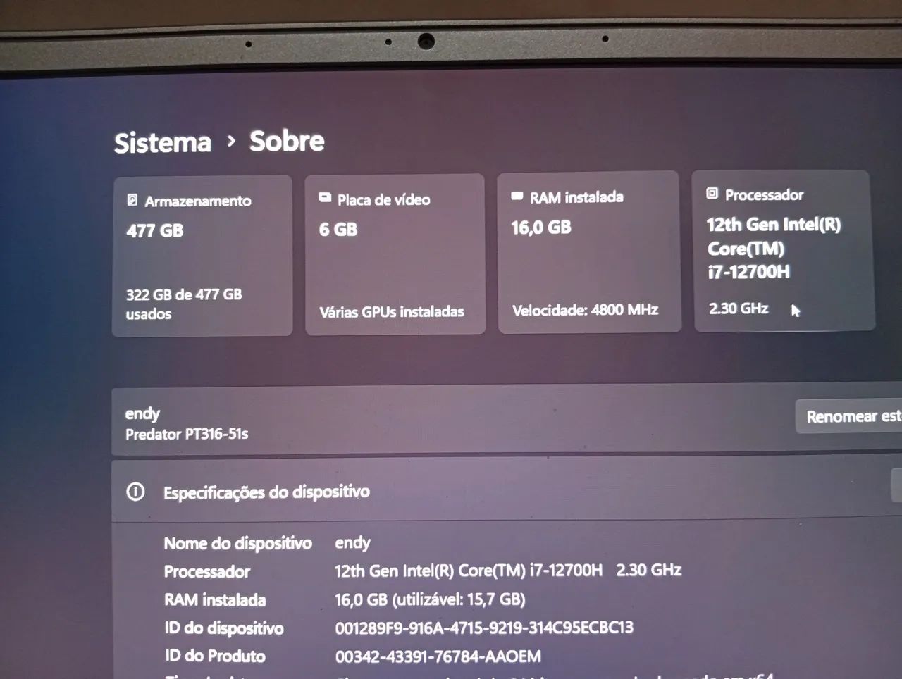 acer predator triton 300 se RTX 3060 CORE I7 12TH GEN - Foto 4