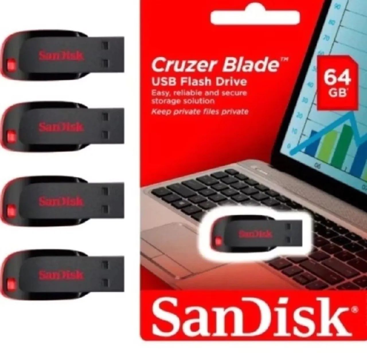 Pendrive pen drive 64GB Sandisk Cruzer Blade USB Flash 2.0 PC Notebook e Som original - Foto 2