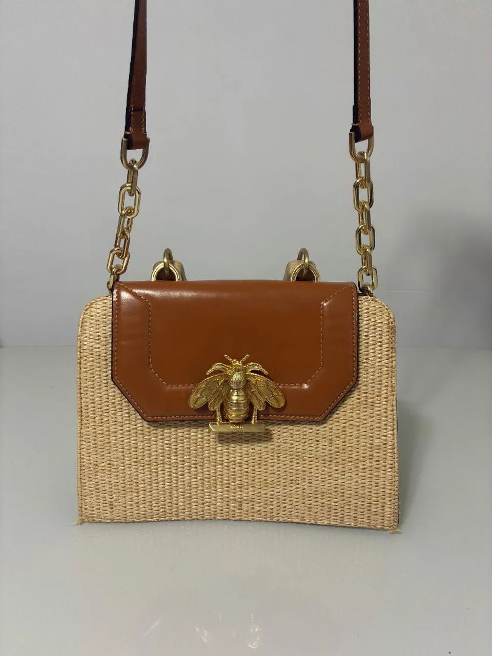 Bolsa Schutz Summer Em Palha e Couro Caramelo - Foto 5