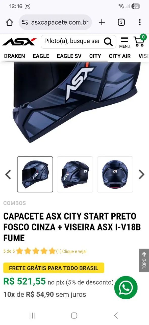 CAPACETE ASX TM 58 C/AS DUAS VIZEIRAS CLEA E FUME