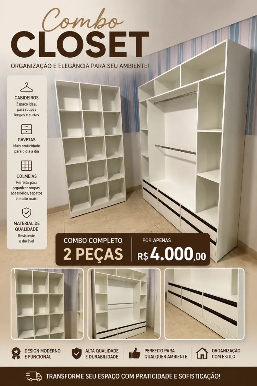 ? Closet Completo Branco MDF Promoção