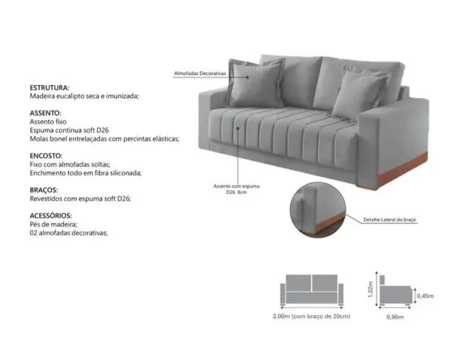 Sofá Vicam Buzios 3 Lugares 200cm Tecido Linho - Foto 2