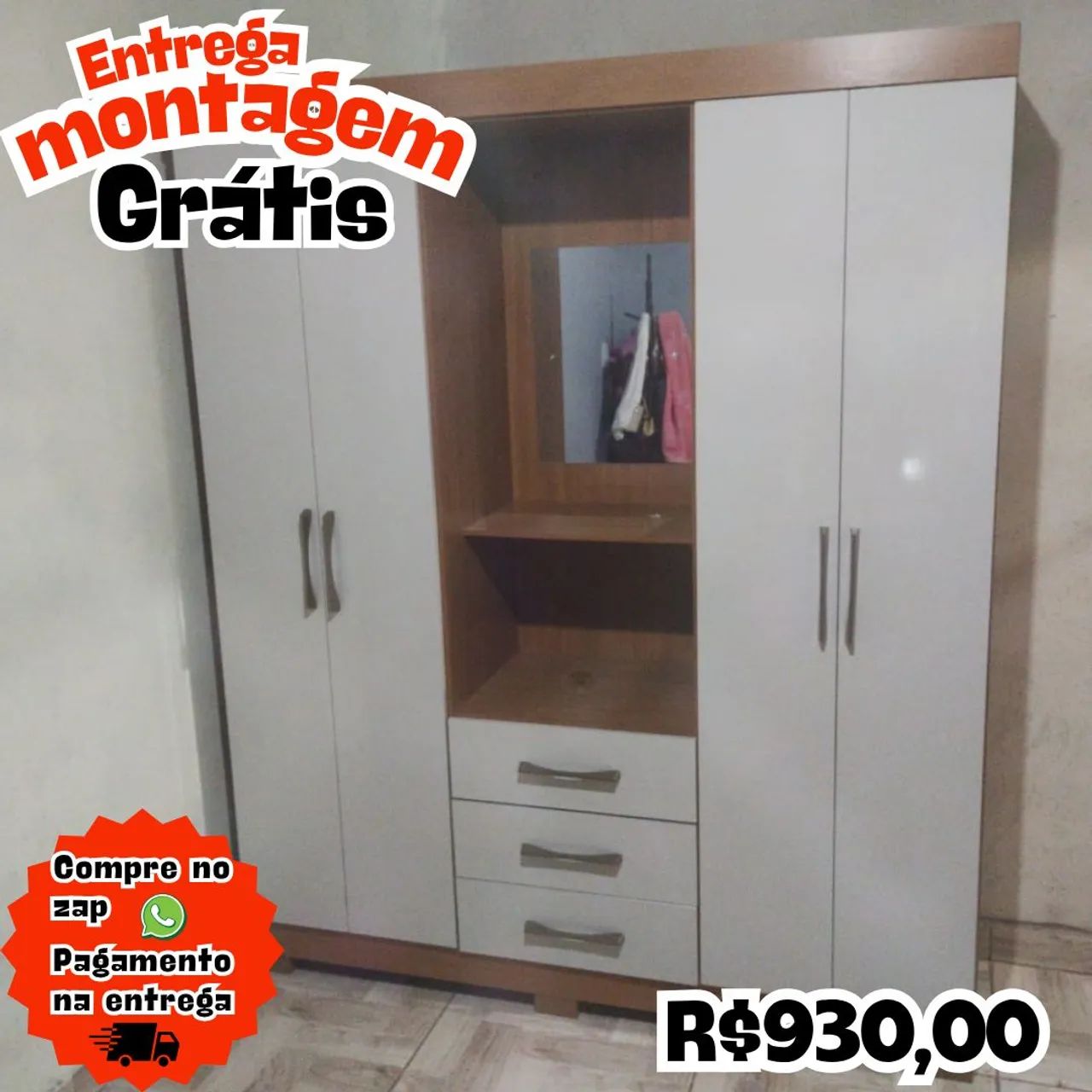 Guarda roupa com espelho capelinha 