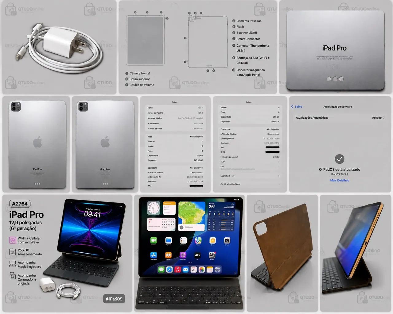 KIT APPLE Ipad Pro 12.9 Wi-Fi-cel M2 Prata 256Gb + MagicKeyboard+carreador e cabo C  Apple - Foto 2