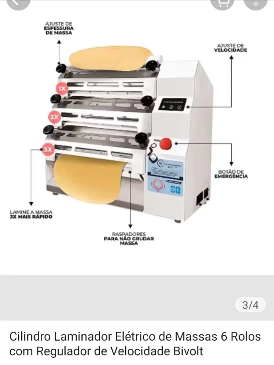 Cilindro Laminador De Massas Elétrico 6 Rolos C3 Saro Bivolt - Foto 3