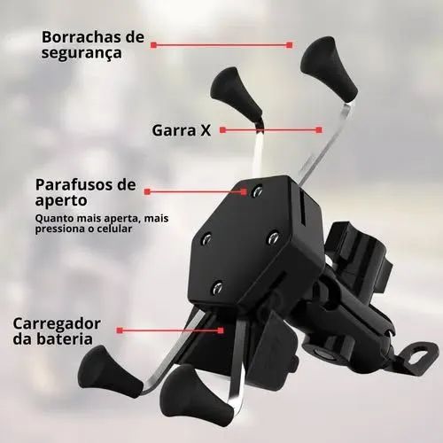 Suporte de celular para Moto, modelo garra de metal e giro de 360 ° com usb carga 5v - Foto 3