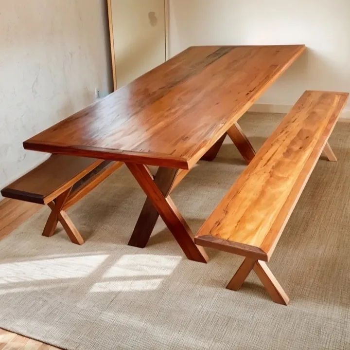 Mesa madeira maciça com 2 bancos 200x90 - Foto 3