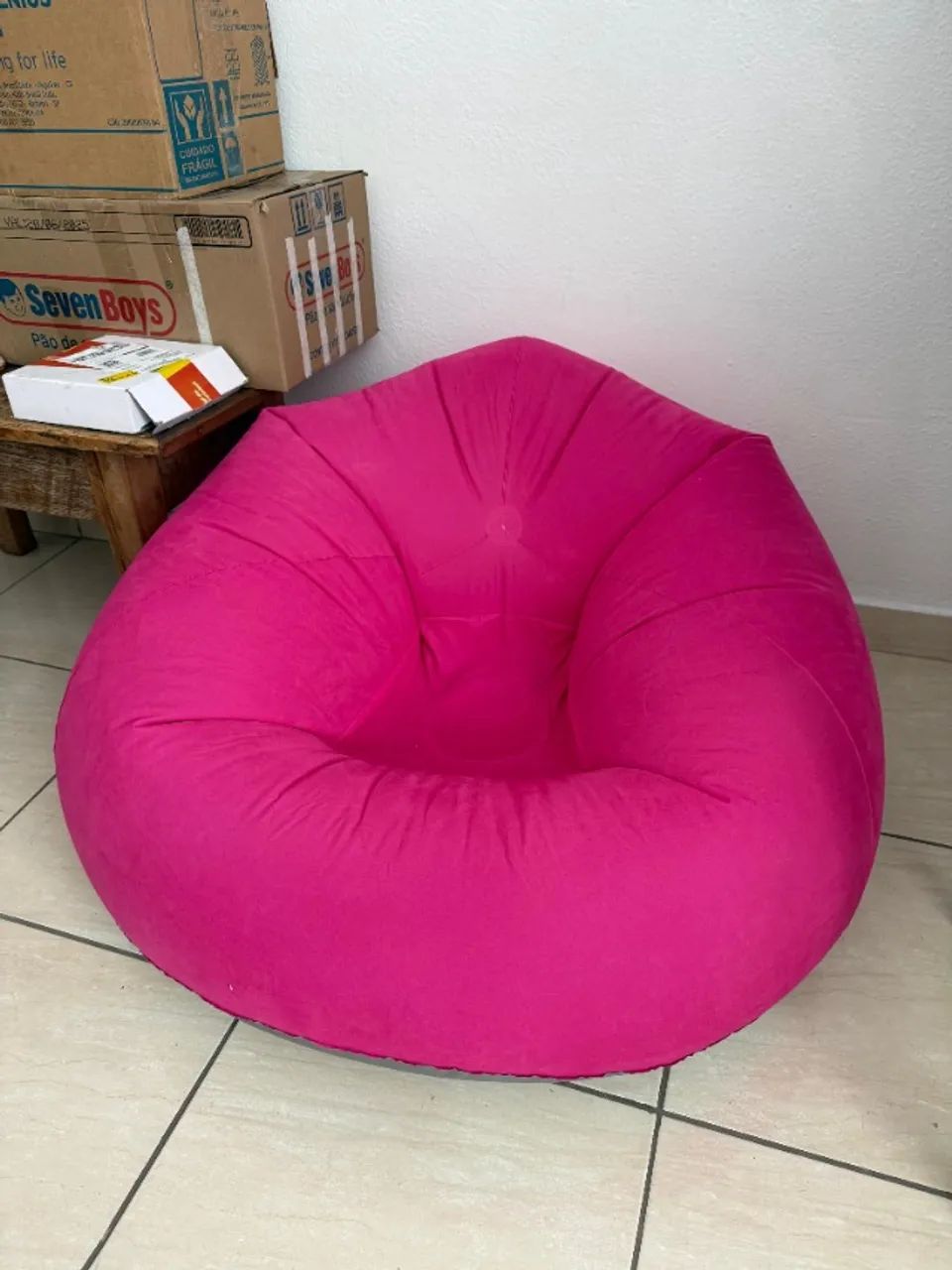 Puff Sofá Poltrona Inflável Aveludado - Rosa - Foto 3