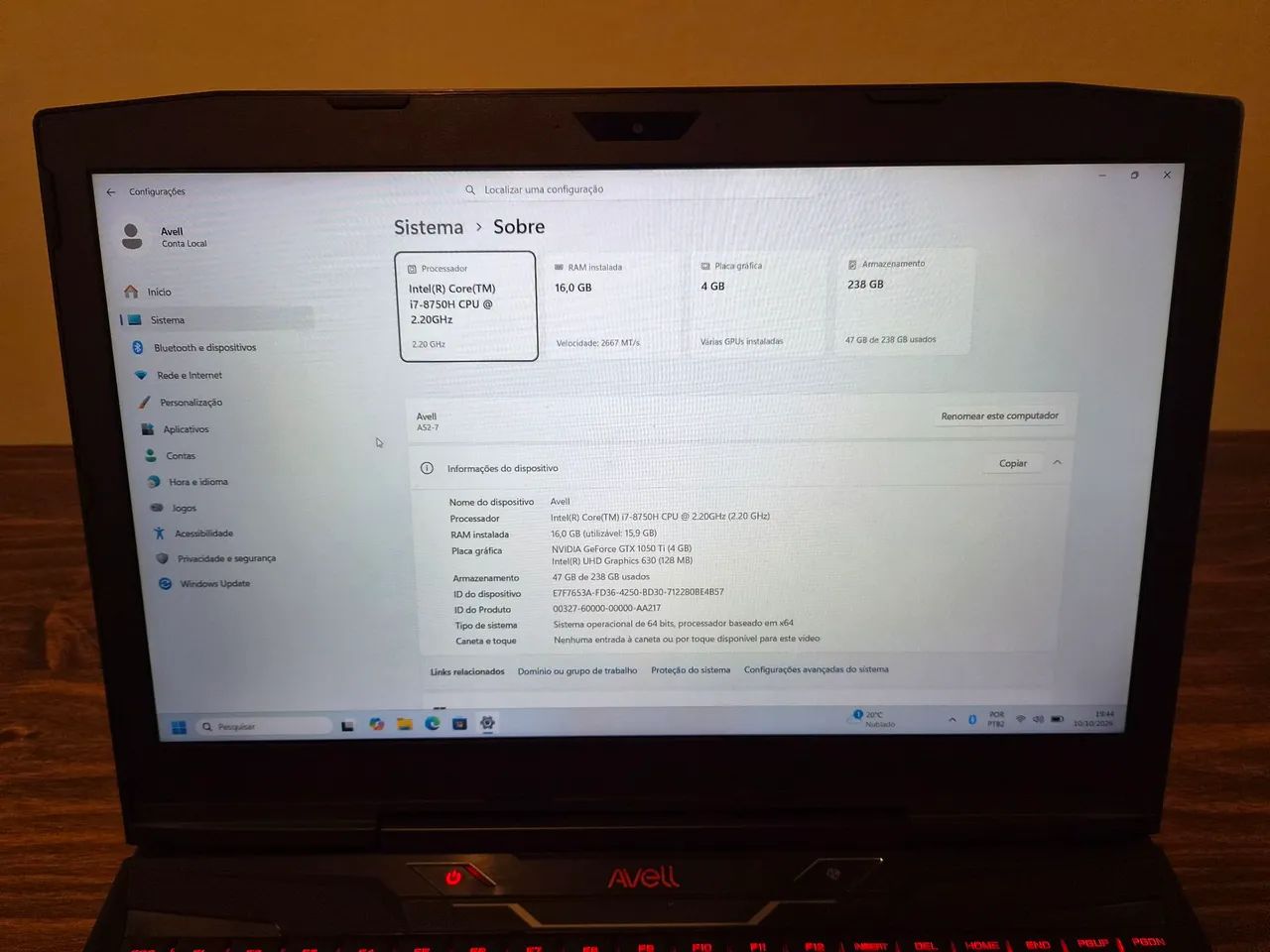 Avell A52-7 - i7 Oitava Geração - GTX 1050Ti - Foto 5