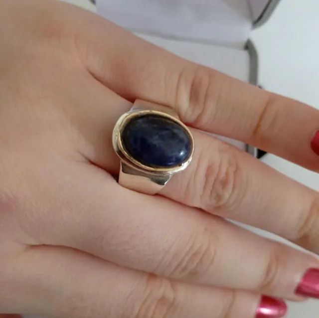 Conjunto Prata 950 anel, colar e pulseira Lápis lazuli Natural  - Foto 4