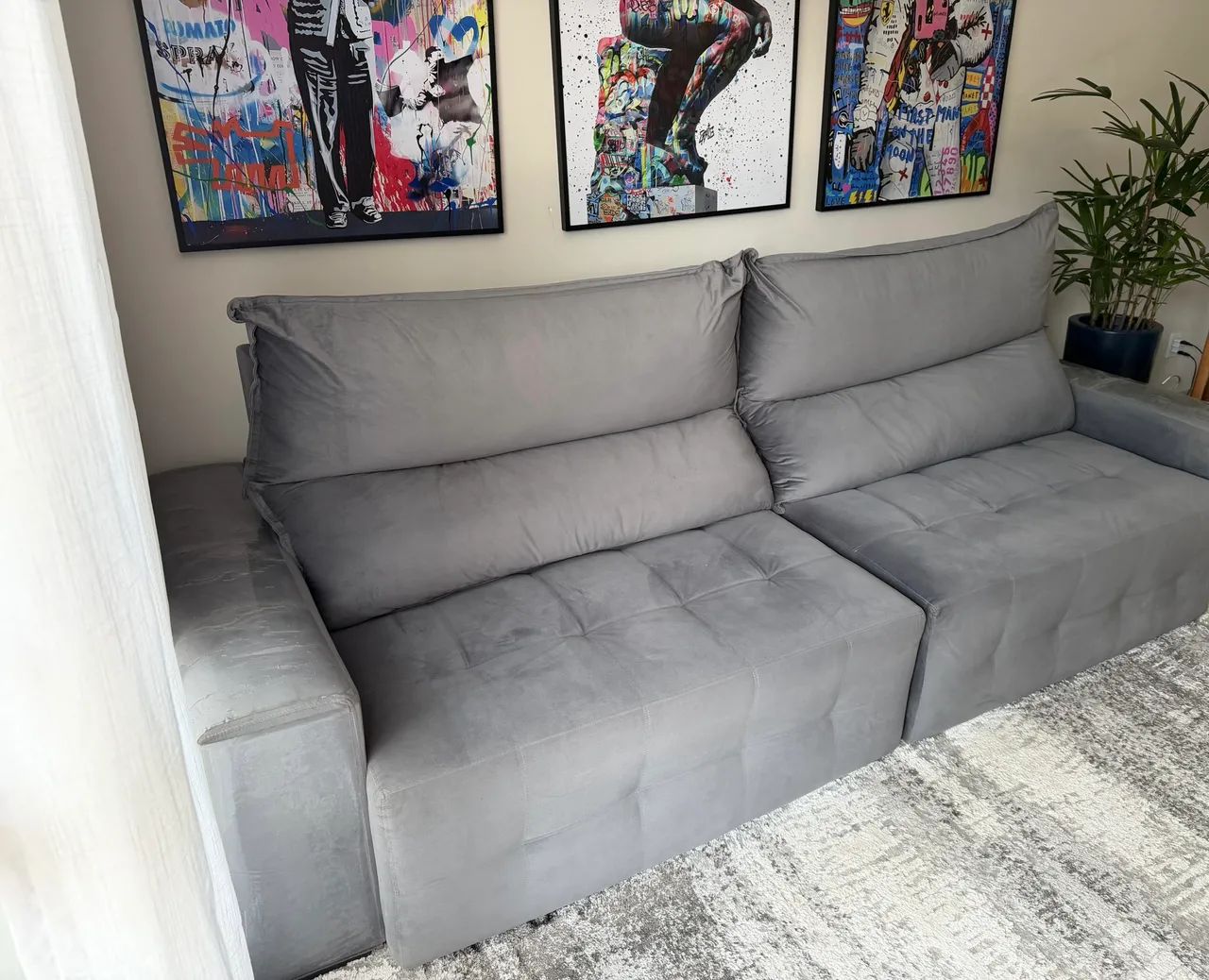 Sofá Retrátil e Reclinável 2,90m Veludo Cinza (Grande / Super Confortável) - Foto 2