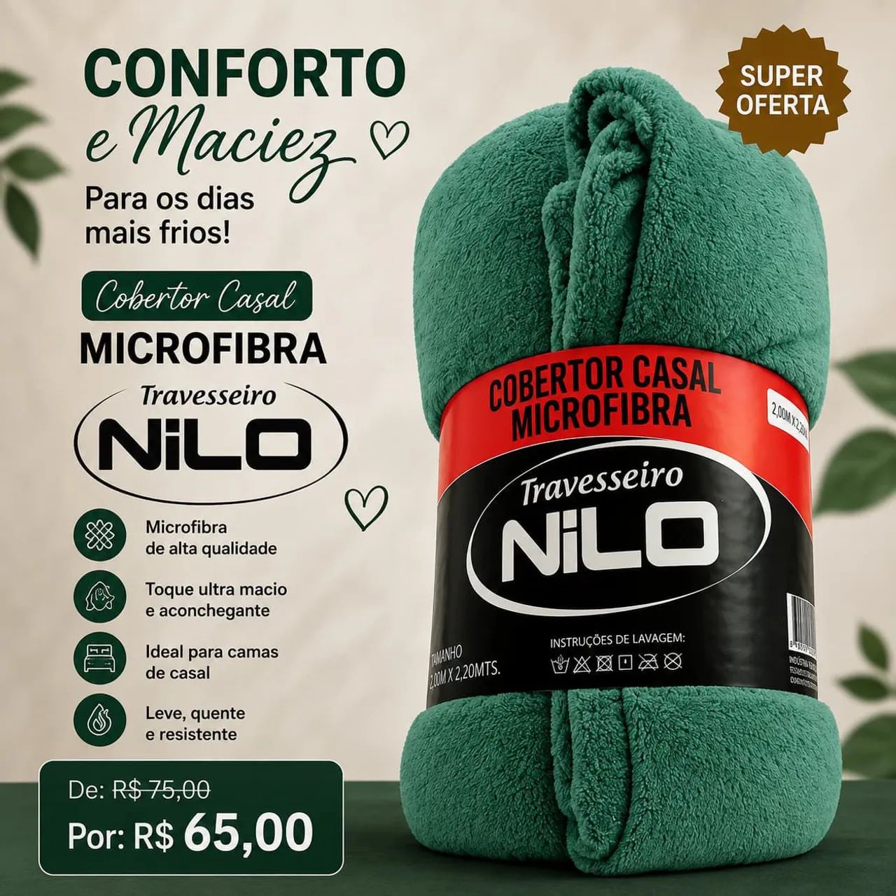 Manta Casal Microfibra Verde 