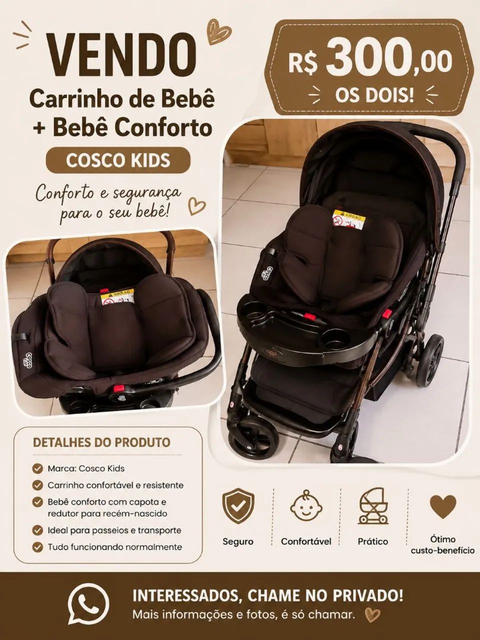 Carrinho de bebê + bebê conforto