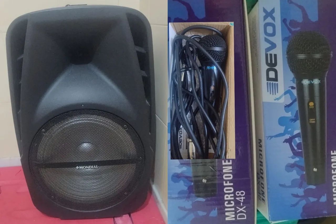  caixa de som mondial bluetooth + 2 microfones 