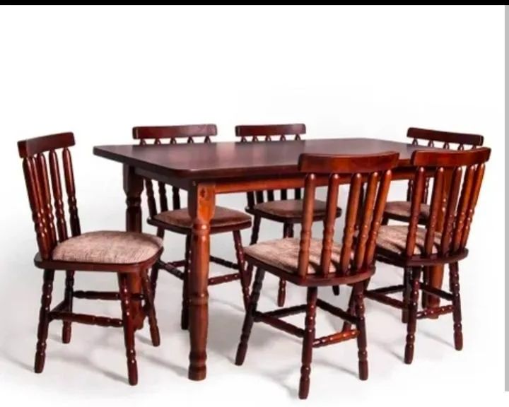 CONJUNTO DE MESA JANTAR COM 6 CADEIRAS ESTOFADAS MADEIRA MÔNACO JM - MARROM CHUMBO. - Foto 2