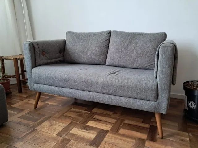 Sofá Namoradeira Luna 2 Lugares Linho Cinza - Foto 2