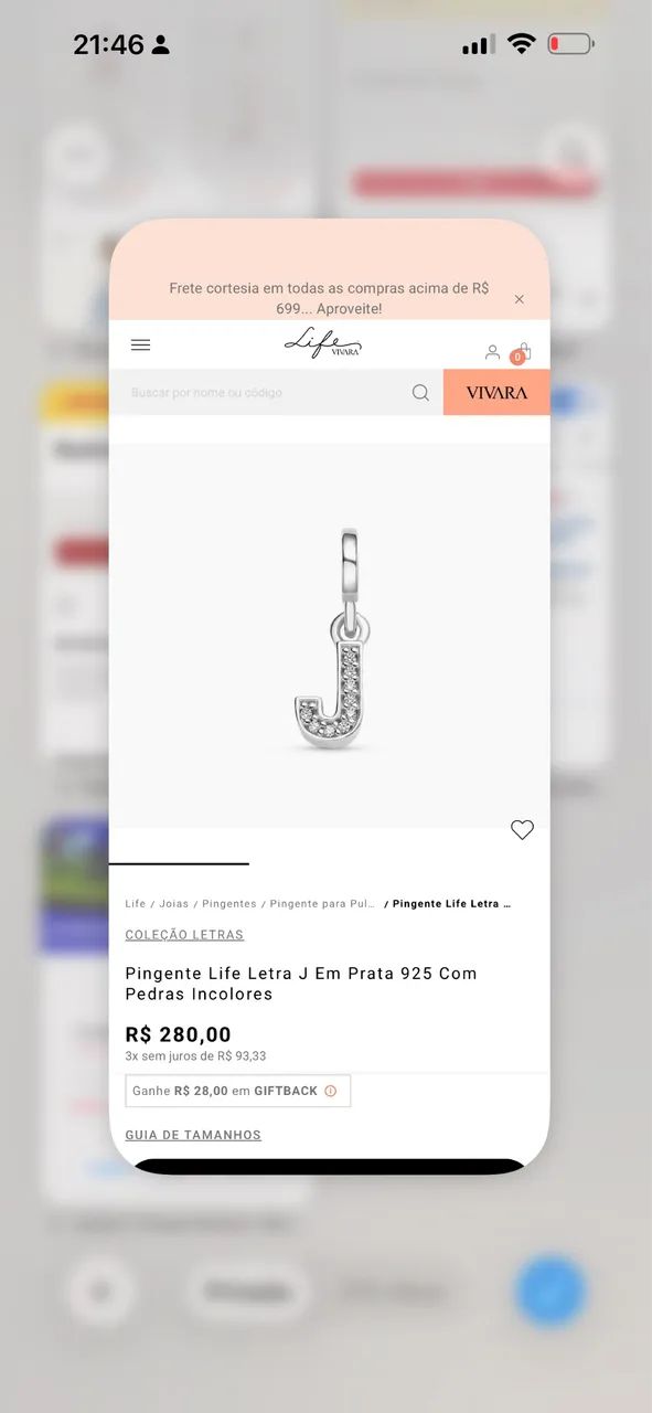 berloque vivara letra J - Foto 2