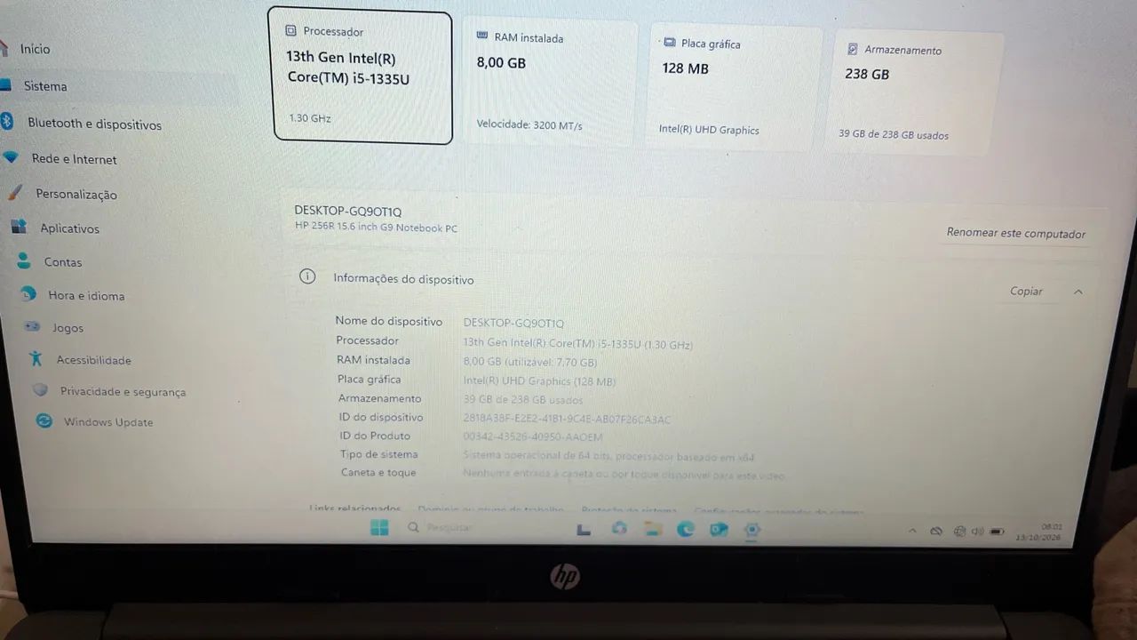 Notebook HP i5 13a Ger. 15"
