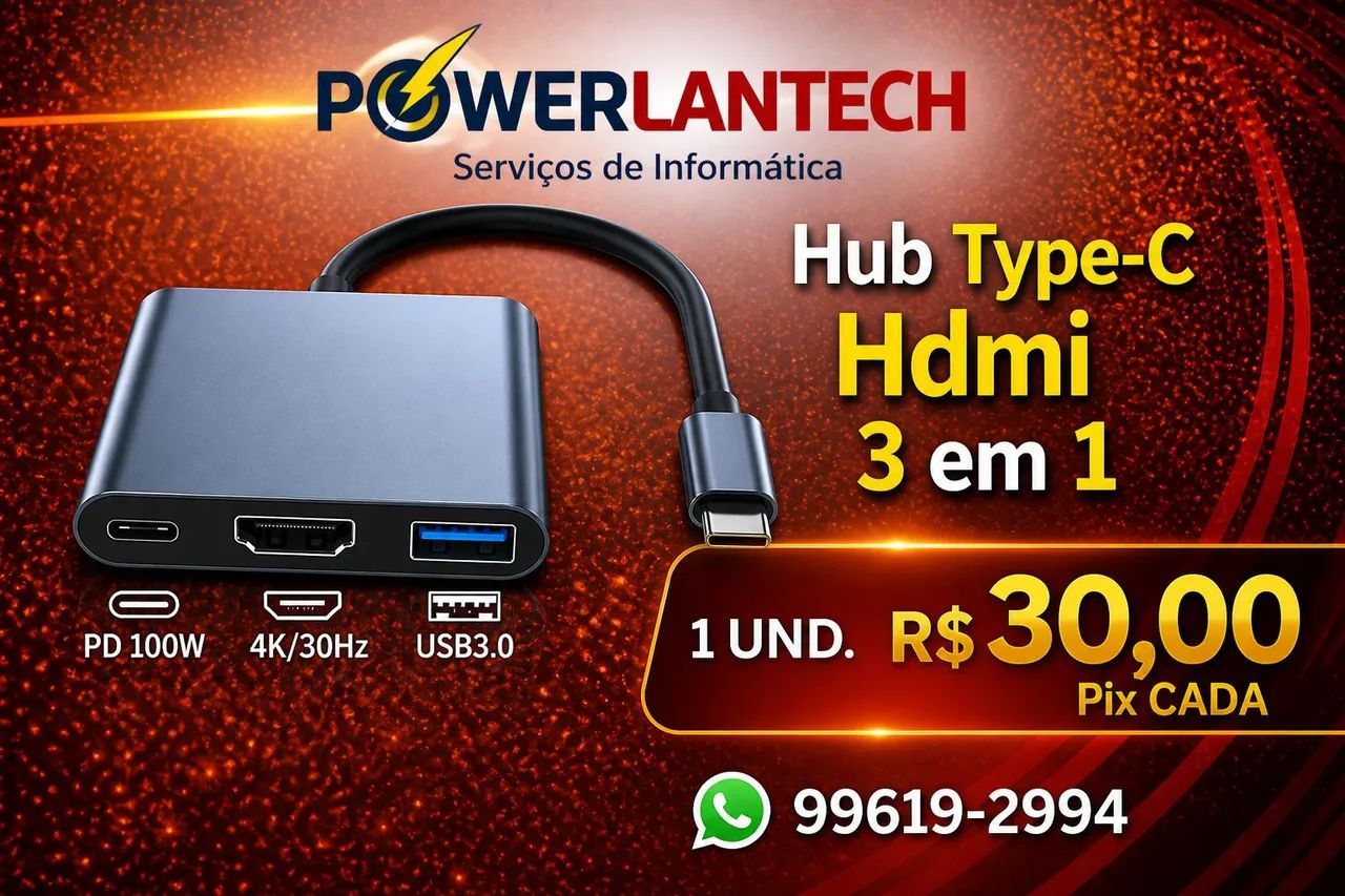 Hub Type-C Hdmi 3 em 1